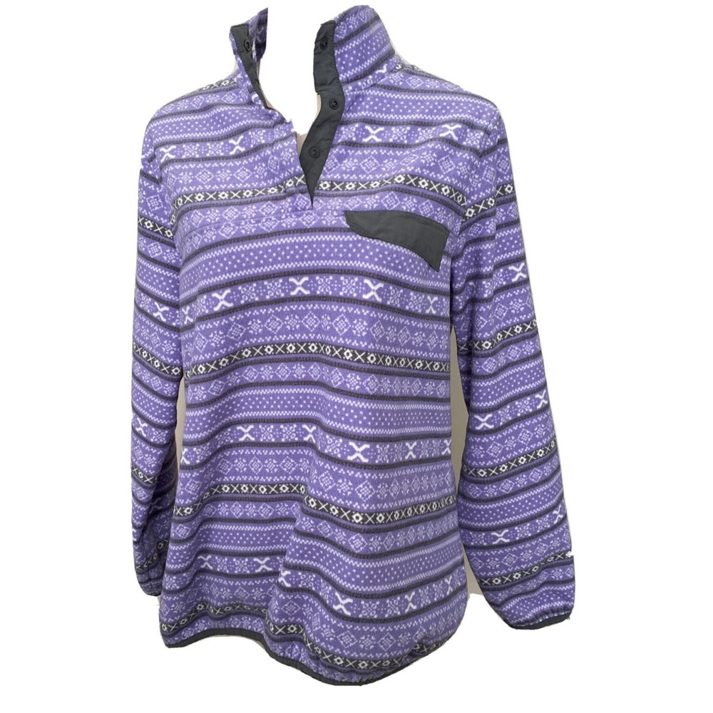 Jachs Cabin Women's MED Lavender Nordic PrintFleece Pullover Top Spring Hiking